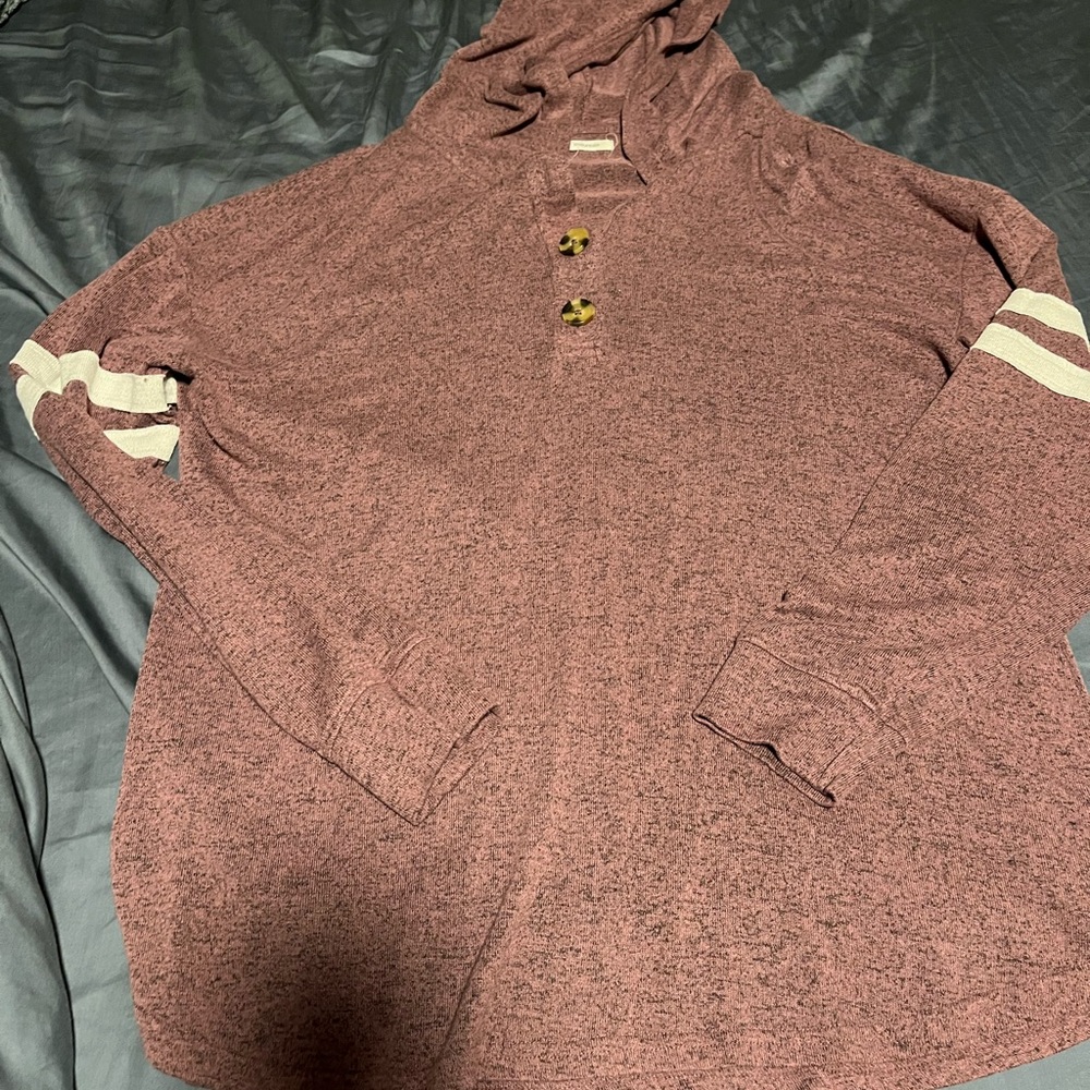 Maurices Burgundy Hooded Shirt with white Stripes